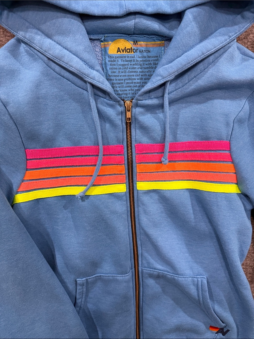 Aviator Nation 5 Stripe Zip Hoodie Cobalt Blue Unisex Size M - Picture 3 of 10